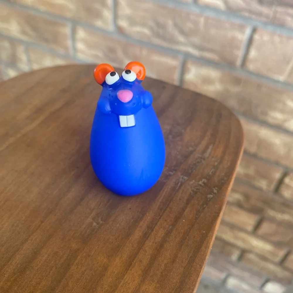 Blue Mouse Figurine with Orange Ears Cat Rattle Toy